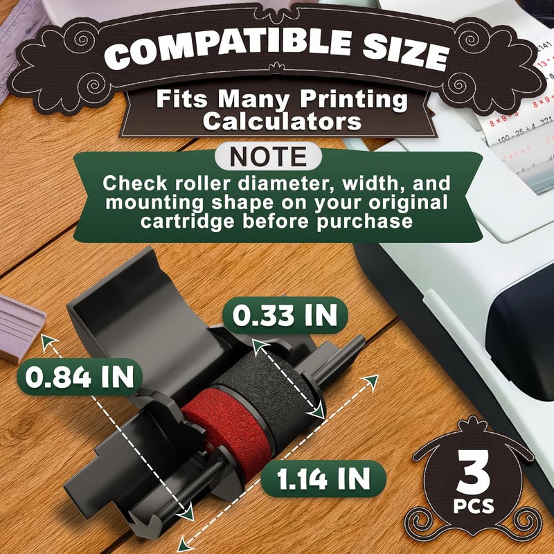 PIKTIME 3 Pack IR40T Calculator Ink Roller, Black/Red - Compatible with Casio HR-170RC, HR-100TM / Canon P23-DHV, P170-DH3 / Sharp EL-1801V, EL-1750V & More - Individually Sealed Calculator Ink Cartridge - Image 2